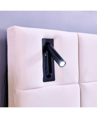 King Beige Velvet Storage Bed with Shelves, Lamps & USB