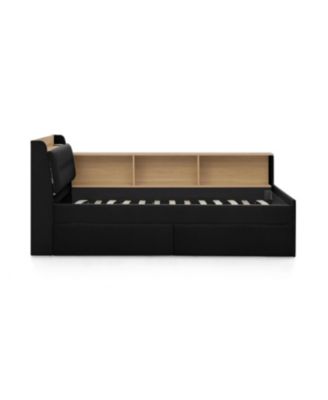 Twin Velvet Daybed- Storage Headboard, Wireless Charging, LED