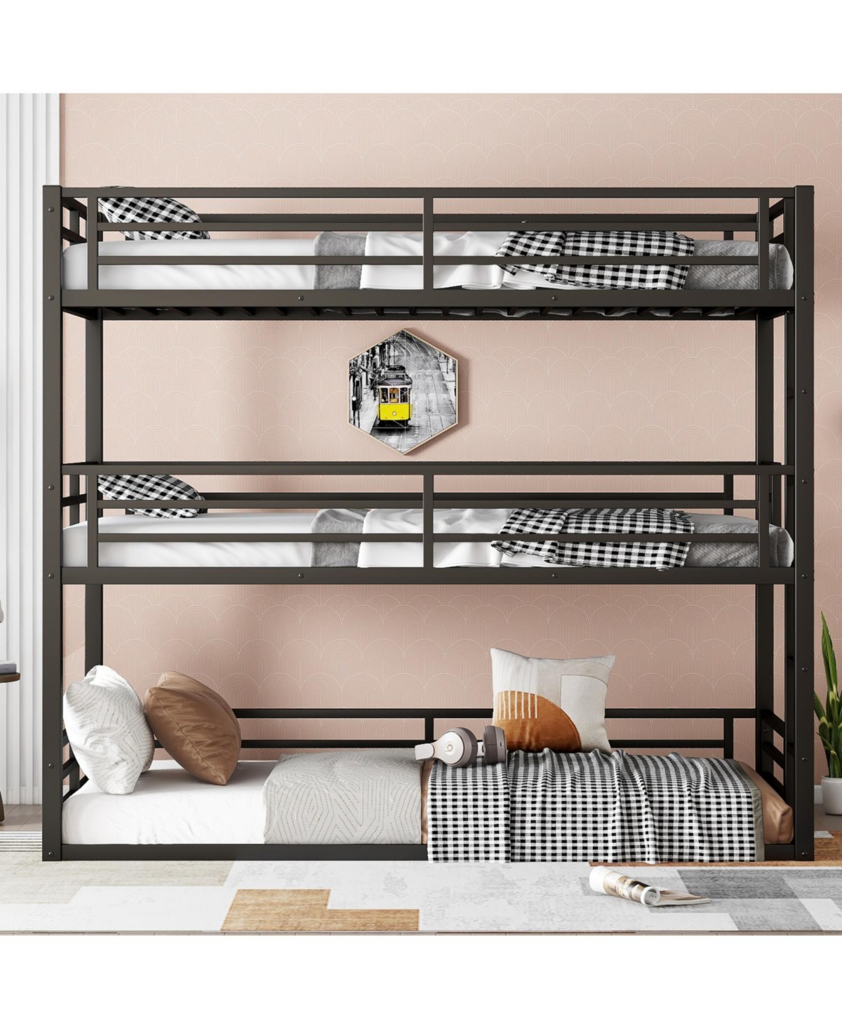 Streamdale Furniture Triple Twin Xl Metal Bunk Bed with Guardrails