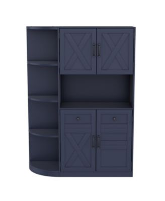 Blue Hall Tree Cabinet with Storage & Hooks