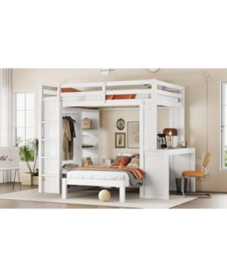 Bunk Bed with Desk & Shelves, Converts to Loft Bed