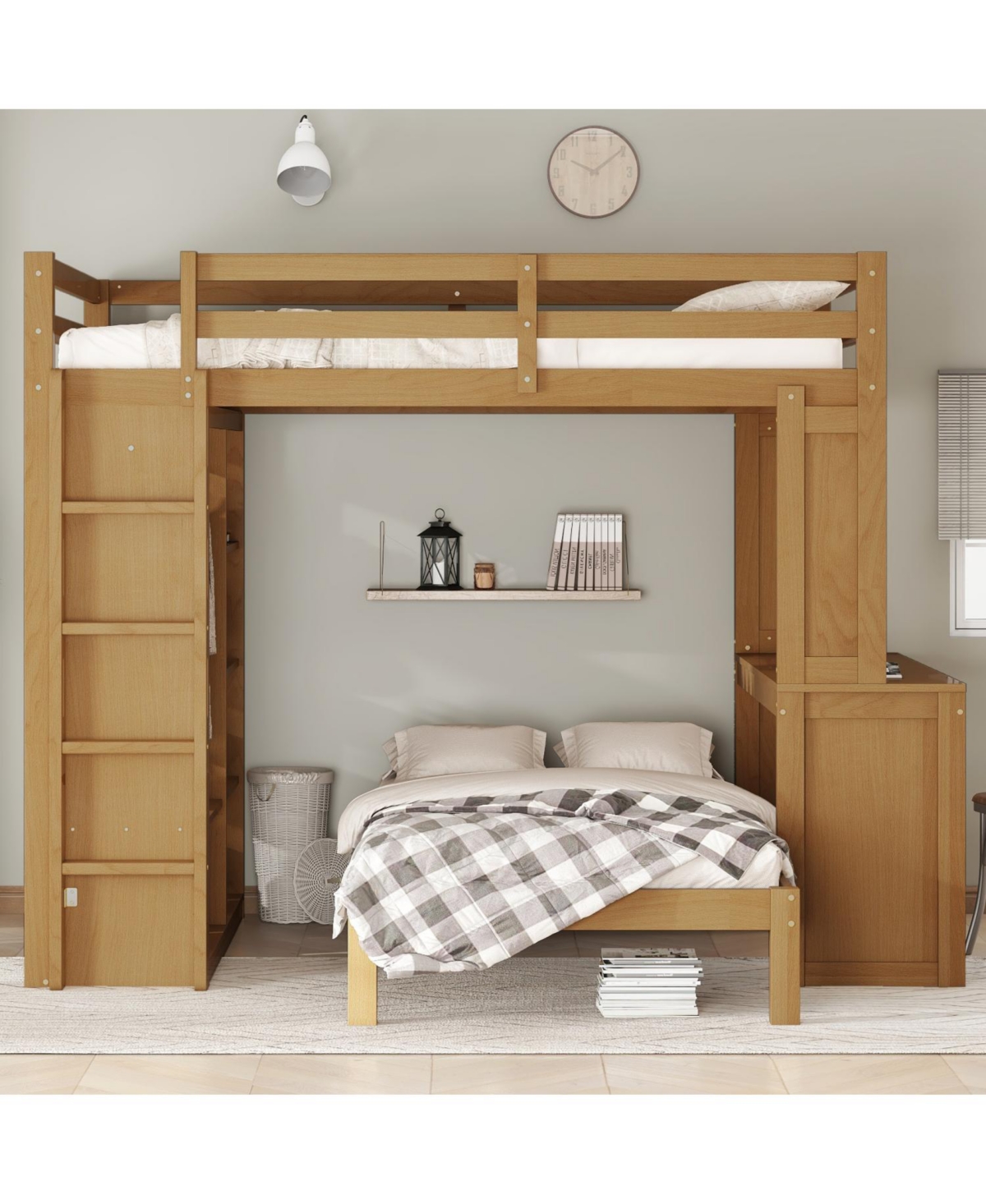 Streamdale Furniture Full Xl/Full Bunk Bed with Desk, Shelves & Wardrobe