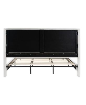 King Size Bed Frame, Boucle Upholstered Headboard, Wood Feet