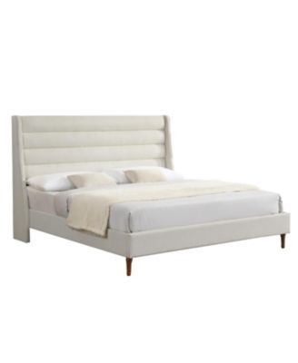 King Upholstered Platform Bed with Wave Headboard, Chenille Fabric