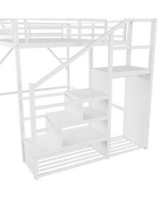  Queen Loft Bed with Stairs, Metal, Storage, Wardrobe