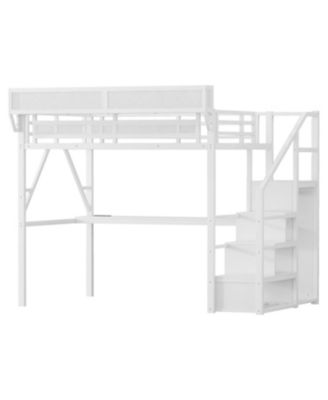  Full Loft Bed with Desk, Stairs, Light & Charging - White