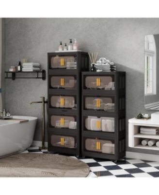 24" Wide Folding 5-Tier Storage Cabinet with Wheels