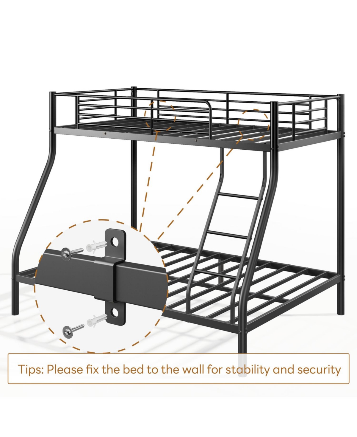 Streamdale Furniture Metal Bunk Bed, Twin Over Full Size Support for Adults Teens