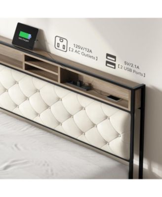 King Upholstered Platform Bed Frame with Charging Station