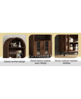 Streamdale 71" Farmhouse Arched Bar Cabinet- Wine Rack & Glass Holder