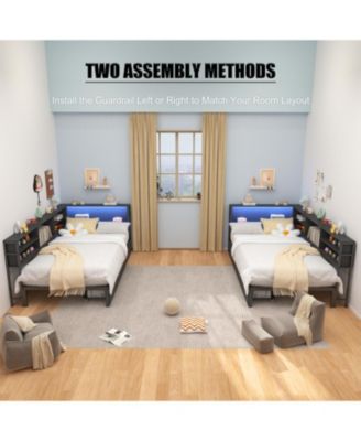 Twin Daybed with Storage, Bookcase, Charging Station & LED