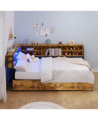 Twin Daybed with Storage, Bookcase, Charging Station & LED