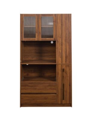 70.87" Kitchen Pantry Cabinet w/ Pull-Out Shelves, Drawers & Glass Door