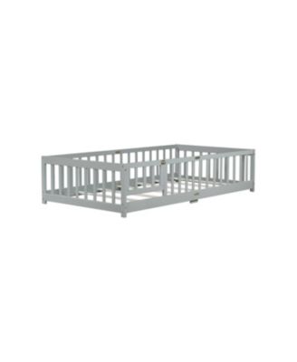 Twin Floor Bed with Fence & Door, Grey