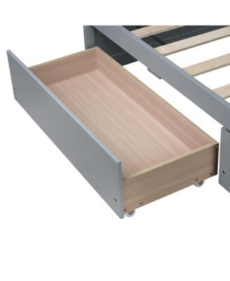 Twin Size Bed with 2 Drawers, Solid Rubber Wood Bed