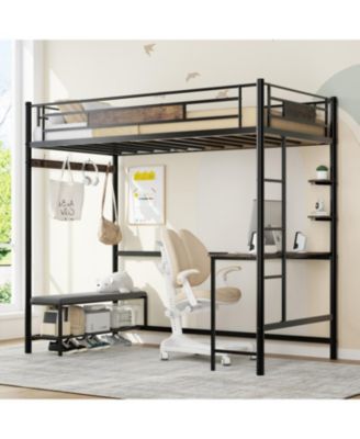 Twin Loft Bed Frame with Storage - Easy Assembly, Secure Metal Slats