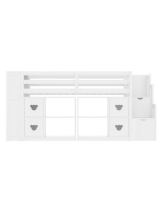 Kids' Pine Loft Bed with Storage, Stairs & LED Lights