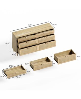 59" Rattan 6-Drawer Dresser