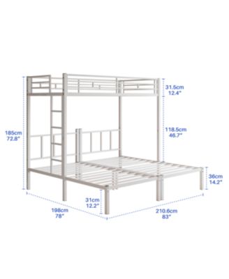 Triple Twin Metal Bunk Bed with Guardrails & Ladder
