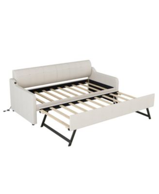 Twin Upholstered Daybed with Trundle & USB, Beige