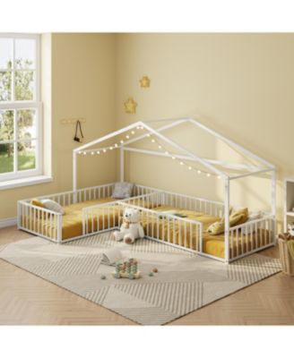 Streamdale Metal L-Shaped Montessori Bed Frame for 2 Kids