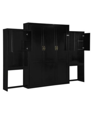  Queen Size Murphy Bed with Desk Vanity and Cabinets Espresso