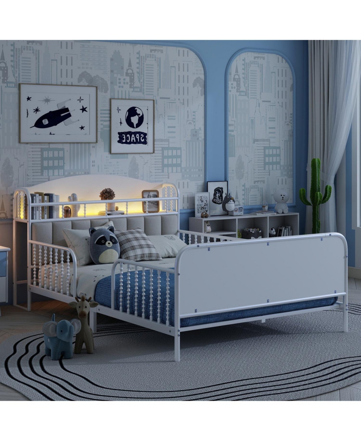 Streamdale Furniture Full Size Metal Platform Bed with Storage Headboard