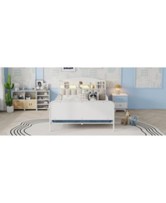 Full Size Metal Platform Bed with Storage Headboard