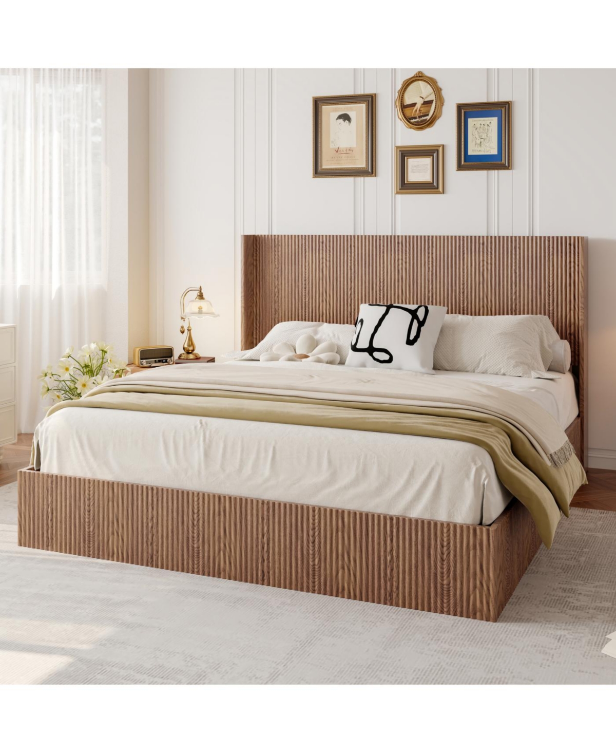 Streamdale Furniture Large grooved undulating lift storage bed frame, rustic brown (King)