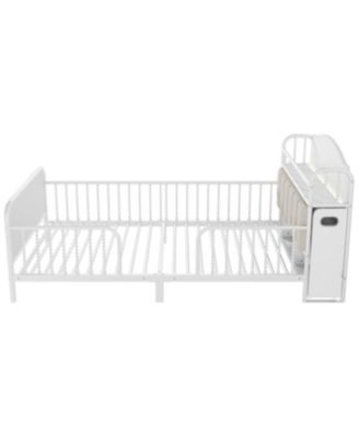 Streamdale Twin Metal Platform Bed with Light & Storage Shelves, White