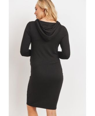 Women's Long Sleeve Side Ruched Maternity Hoodie Dress