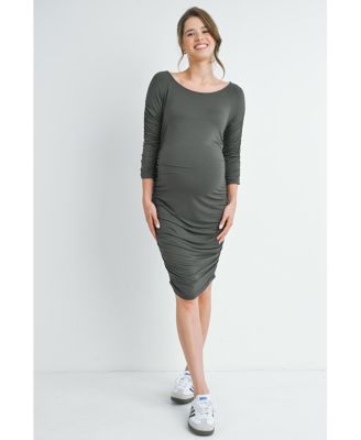 Maternity Bodycon Scoop Neck Side Ruched Dress