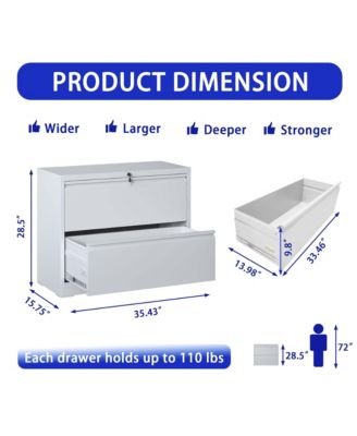 Lateral File Cabinet 2 Drawer, White Filing Cabinet with Lock, Locking Metal File Cabinet for Legal/Letter/A4/F4 Size