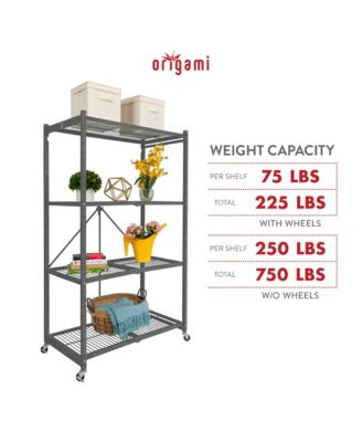 4 Tier Multipurpose Folding Storage Organizing Rack with Wheels, Gray