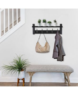 24 Inch Floating Wall Shelf with 5 Heavy Duty Hooks
