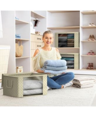 Foldable Storage Bag Organizers, Large Clear Window & Carry Handles, Great for Clothes, Blankets, Closets, Bedrooms, and more