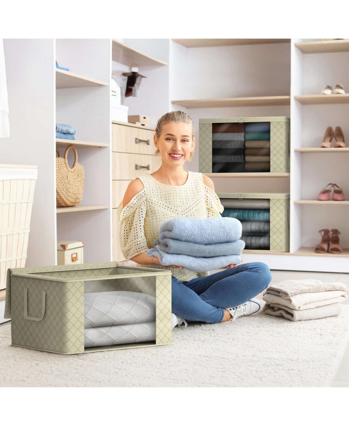 Sorbus Foldable Storage Bag Organizers, Large Clear Window & Carry Handles, Great for Clothes, Blankets, Closets, Bedrooms, and more