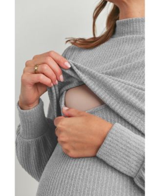 Maternity Double Layer Mock Neck Ribbed Nursing Dress