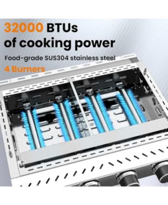Portable Propane Griddle, 32,000BTU Tabletop Portable Propane Gas Grill with 4 Burners, Stainless Steel Flat Top Grill, Outdoor Cooking