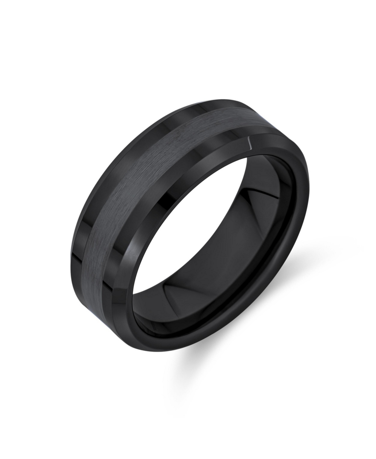 Bling Jewelry Plain Simple Beveled Edge Black Titanium Band Ring 8MM Comfort Fit
