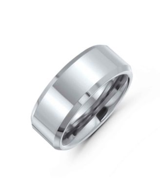 Simple Polished Titanium Band Ring Beveled Edge Silver Tone Comfort Fit 8MM