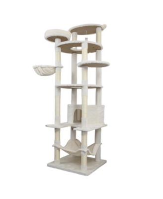78" Beige Cat Tree Tower with Large Condo, Sisal Scratching Post & Hammock