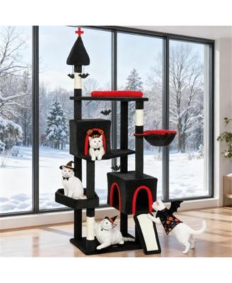 78"Cat Tree Cat Tower with Coffin Bed in Black
