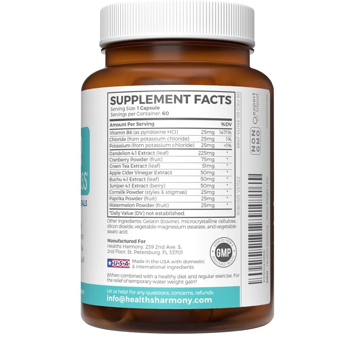 Healths Harmony Water Weight Loss Capsules, Diuretic Water Pills for Bloating Relief, Weight Loss for Men & Women