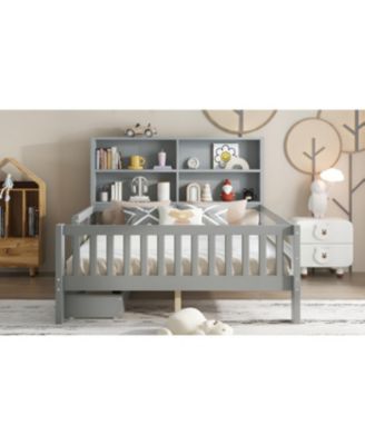 Streamdale Full Platform Bed with Chalkboard, Storage, Shelves, Gray