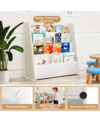 4-tier Kids Wooden Bookshelf Toddlers Book Rack with Deep Shelves