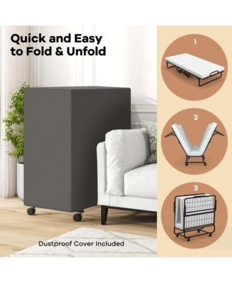  Folding Bed with Memory Foam Mattress & Pillow Dust Cover Metal Frame