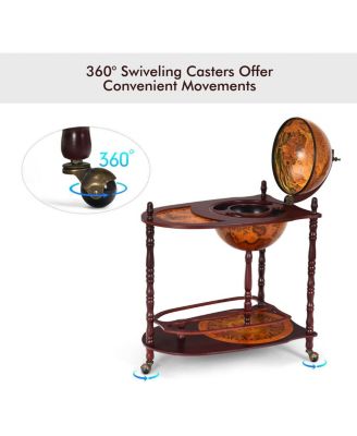 Wood Globe Wine Bar Stand 34'' H 16th Century Italian Rack Liquor Bottle Shelf