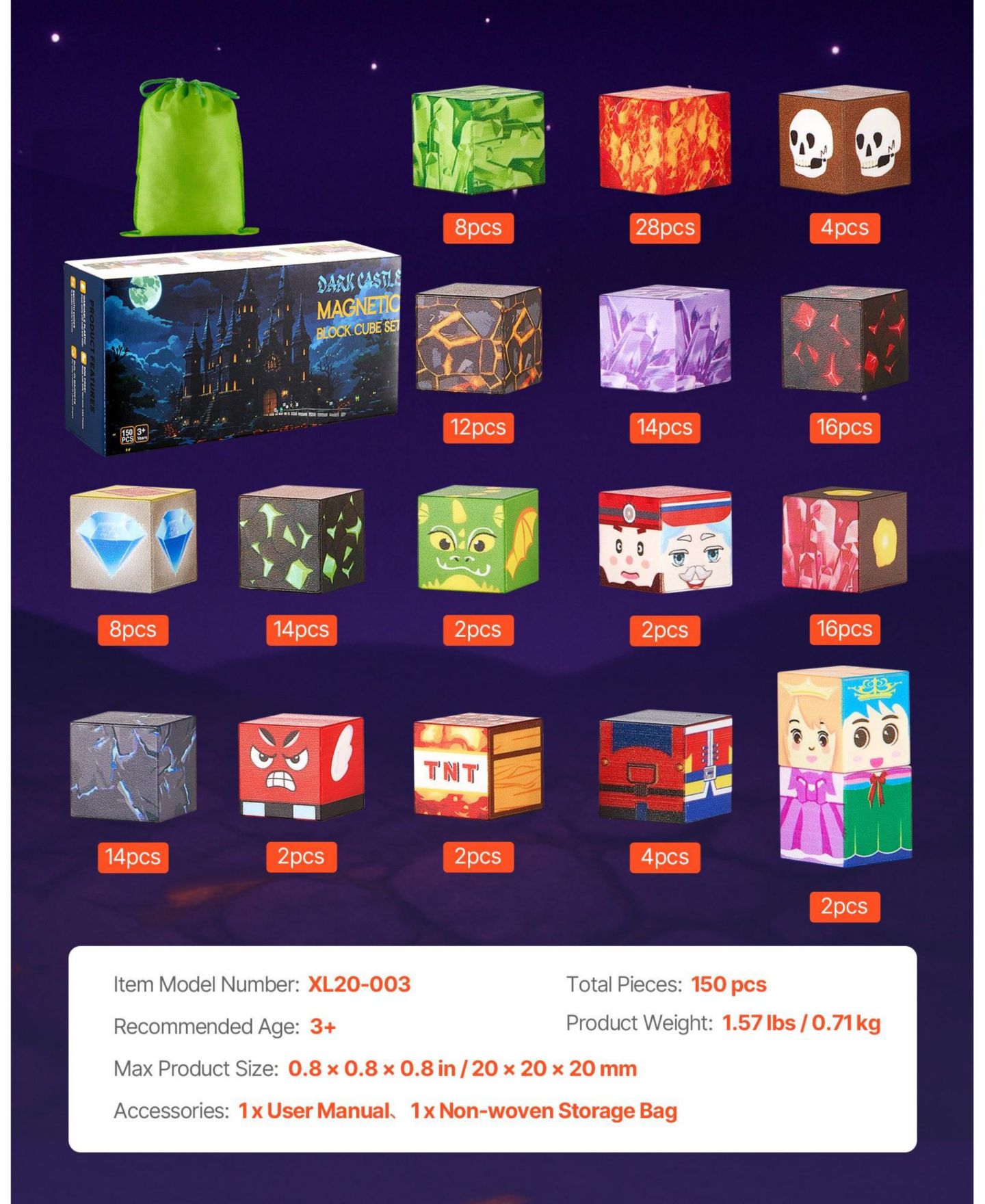 Детский конструктор SUGIFT Dark Castle 150-Piece Magnetic Building Set, Ages 3+, цвет: Красный — фото 4
