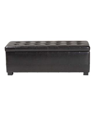 Dark Brown Full Leather Storage Bench Ottoman With Dimples